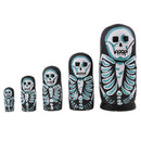 5 Pieces Set Skeleton Patterns Wooden Russian Nesting Dolls Stacking Matryoshka Toy Home Office Decoration
