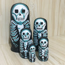 5 Pieces Set Skeleton Patterns Wooden Russian Nesting Dolls Stacking Matryoshka Toy Home Office Decoration