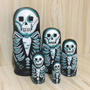 5 Pieces Set Skeleton Patterns Wooden Russian Nesting Dolls Stacking Matryoshka Toy Home Office Decoration
