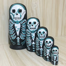 5 Pieces Set Skeleton Patterns Wooden Russian Nesting Dolls Stacking Matryoshka Toy Home Office Decoration