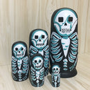5 Pieces Set Skeleton Patterns Wooden Russian Nesting Dolls Stacking Matryoshka Toy Home Office Decoration