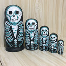 5 Pieces Set Skeleton Patterns Wooden Russian Nesting Dolls Stacking Matryoshka Toy Home Office Decoration