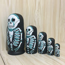 5 Pieces Set Skeleton Patterns Wooden Russian Nesting Dolls Stacking Matryoshka Toy Home Office Decoration