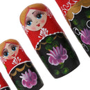 Set of 8pcs Lotus Girls Wooden Russian Nesting Matryoshka Dolls Toy Hand Painted
