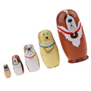 5 Pieces Set Cute Dogs Puppies Patterns Wooden Russian Nesting Dolls Stacking Matryoshka Toy Home Office Decoration