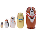 5 Pieces Set Cute Dogs Puppies Patterns Wooden Russian Nesting Dolls Stacking Matryoshka Toy Home Office Decoration
