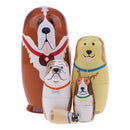 5 Pieces Set Cute Dogs Puppies Patterns Wooden Russian Nesting Dolls Stacking Matryoshka Toy Home Office Decoration