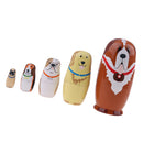 5 Pieces Set Cute Dogs Puppies Patterns Wooden Russian Nesting Dolls Stacking Matryoshka Toy Home Office Decoration