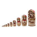 10 Pieces Set Gold Girl Plated Wooden Russian Nesting Dolls Stacking Matryoshka Toy Home Office Decoration
