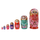 Floral Wooden Russian Nesting Babushka Matryoshka 7pcs Dolls Hand Painted