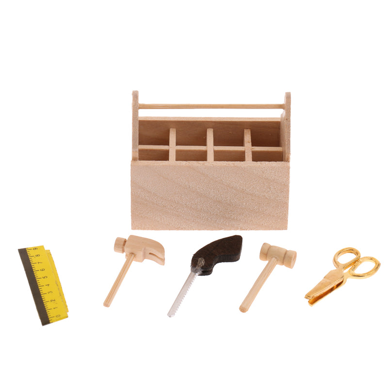 1/12 Scale Miniature Wood 5pcs Tootkit Toolbox Furniture for Dolls House Rooms Accessory Decor
