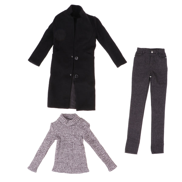 1/3 BJD Black Overcoat Sweater Pants Set for Normal 70cm Uncle Size Doll