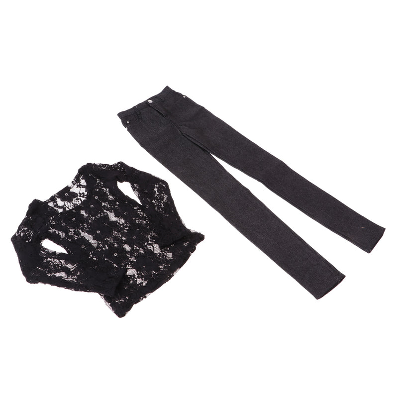 1/3 BJD Black Lace Top Tee Jeans Pants Set for Normal 70cm Uncle Size Dolls Clothes