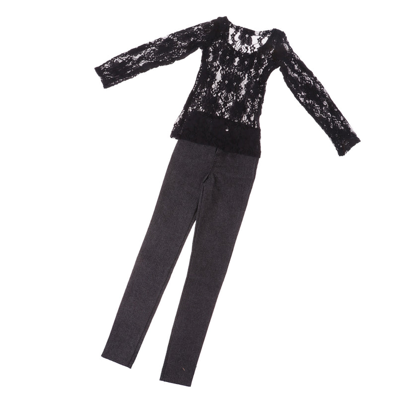 1/3 BJD Black Lace Top Tee Jeans Pants Set for Normal 70cm Uncle Size Dolls Clothes