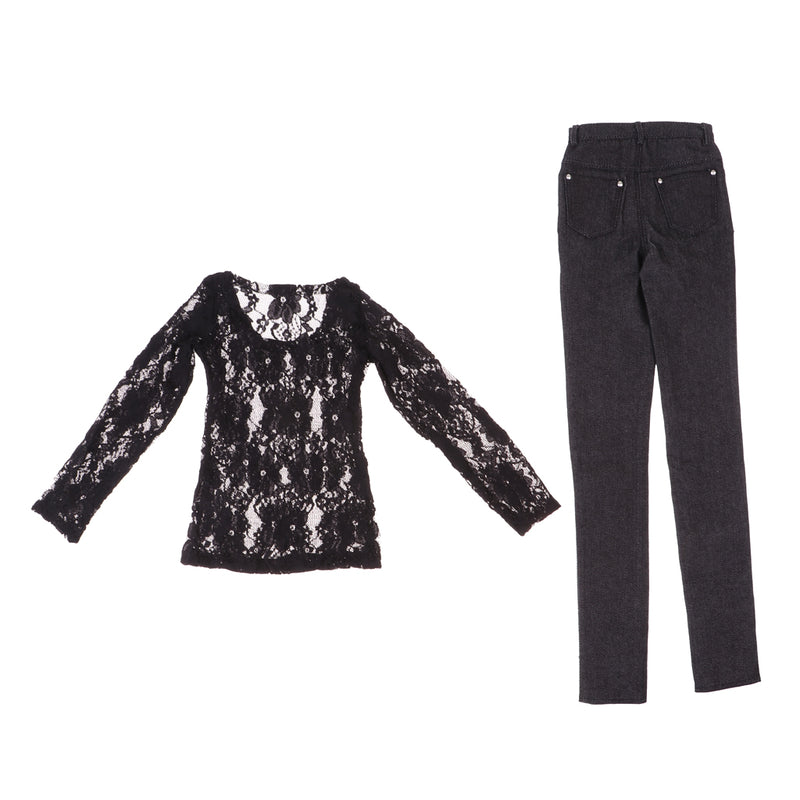 1/3 BJD Black Lace Top Tee Jeans Pants Set for Normal 70cm Uncle Size Dolls Clothes