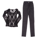 1/3 BJD Black Lace Top Tee Jeans Pants Set for Normal 70cm Uncle Size Dolls Clothes