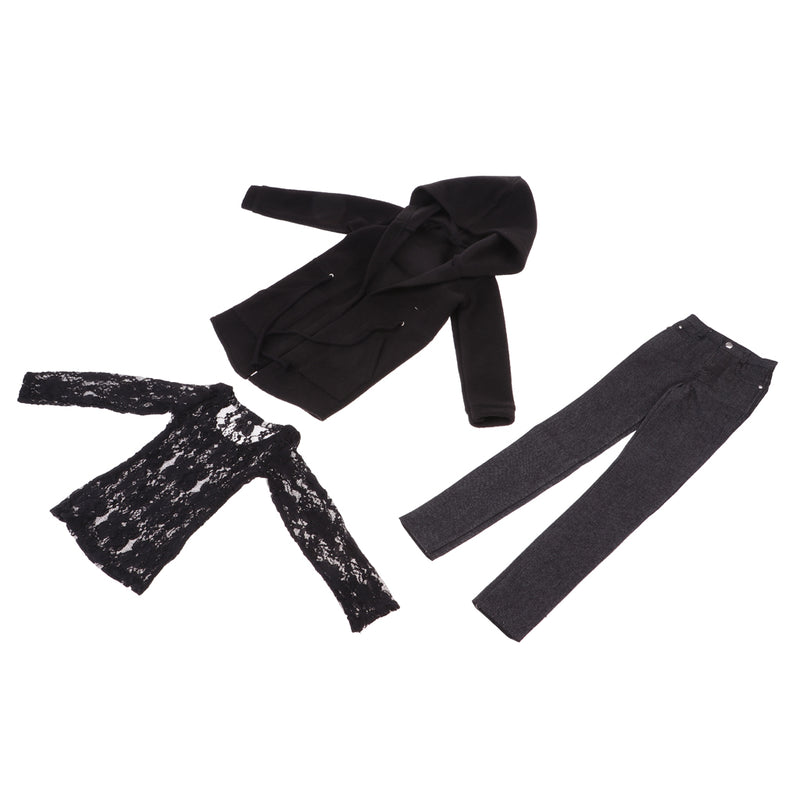 1/3 BJD Black Hooded Jacket Tee Jeans Set for Normal 70cm Uncle Size Doll