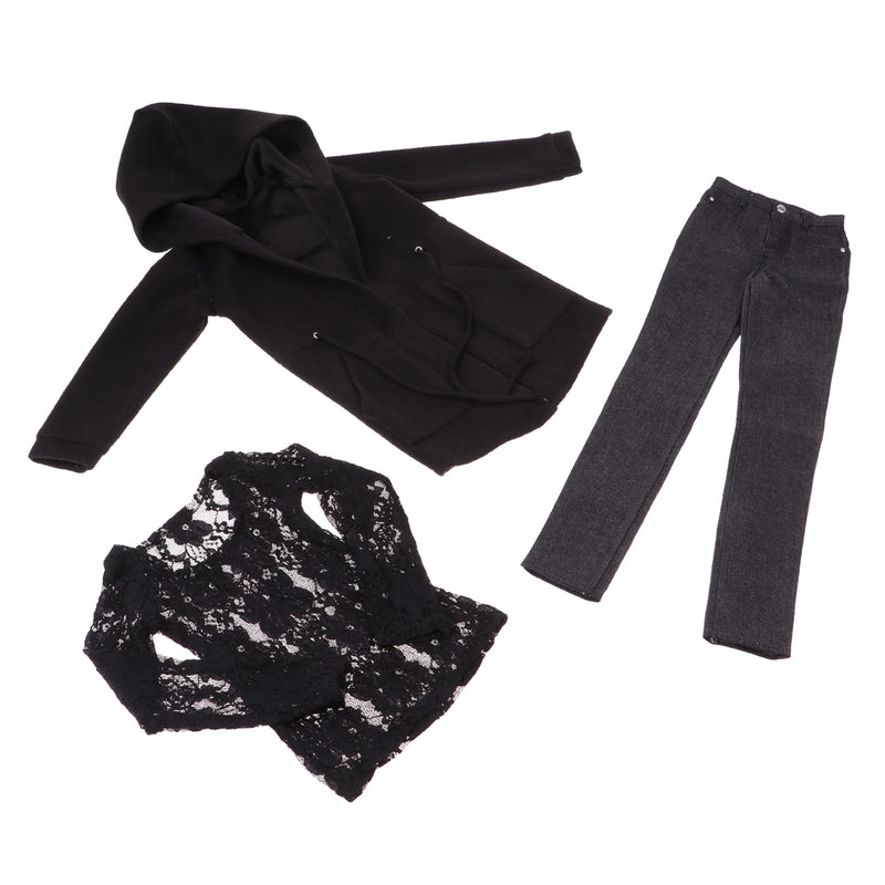 1/3 BJD Black Hooded Jacket Tee Jeans Set for Normal 70cm Uncle Size Doll