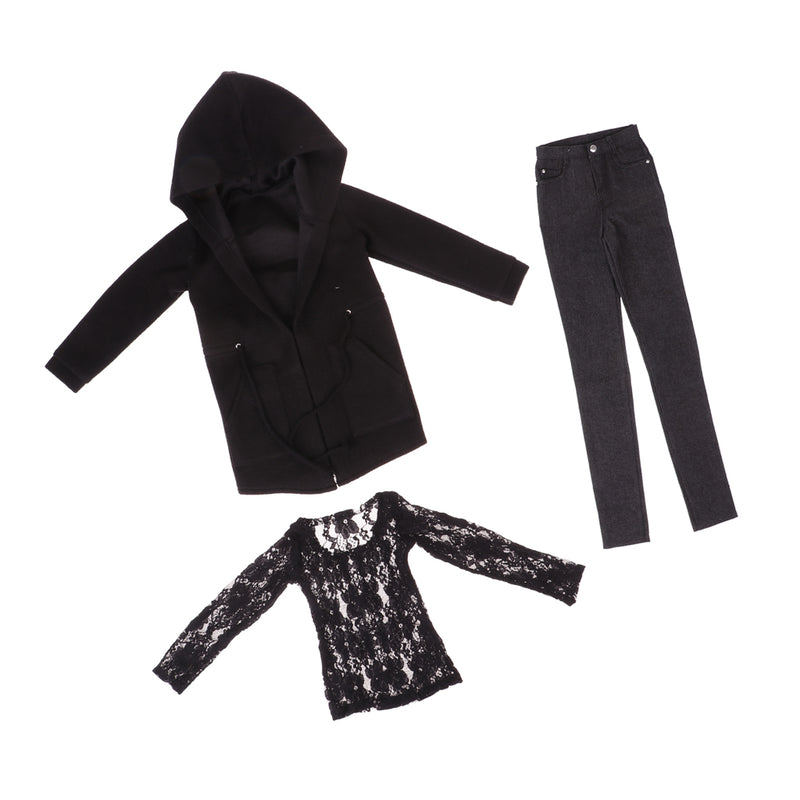 1/3 BJD Black Hooded Jacket Tee Jeans Set for Normal 70cm Uncle Size Doll