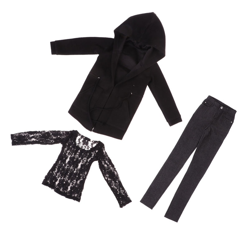 1/3 BJD Black Hooded Jacket Tee Jeans Set for Normal 70cm Uncle Size Doll