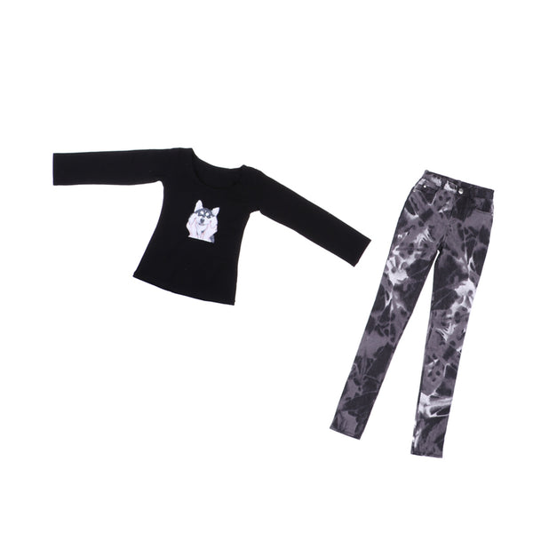 1/3 BJD Black Tee and Tie-dyed Jeans Set for Normal 70cm Uncle Size Doll