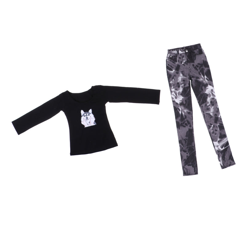 1/3 BJD Black Tee and Tie-dyed Jeans Set for Normal 70cm Uncle Size Doll