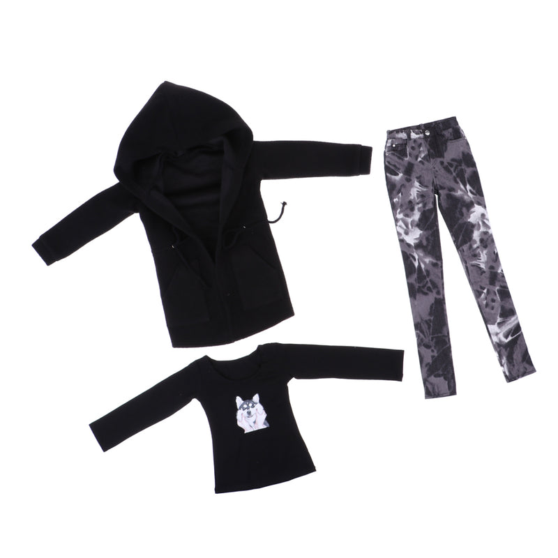 1/3 BJD Black Jacket Tshirt Jeans Set for Normal 70cm Uncle Size Doll Outfit
