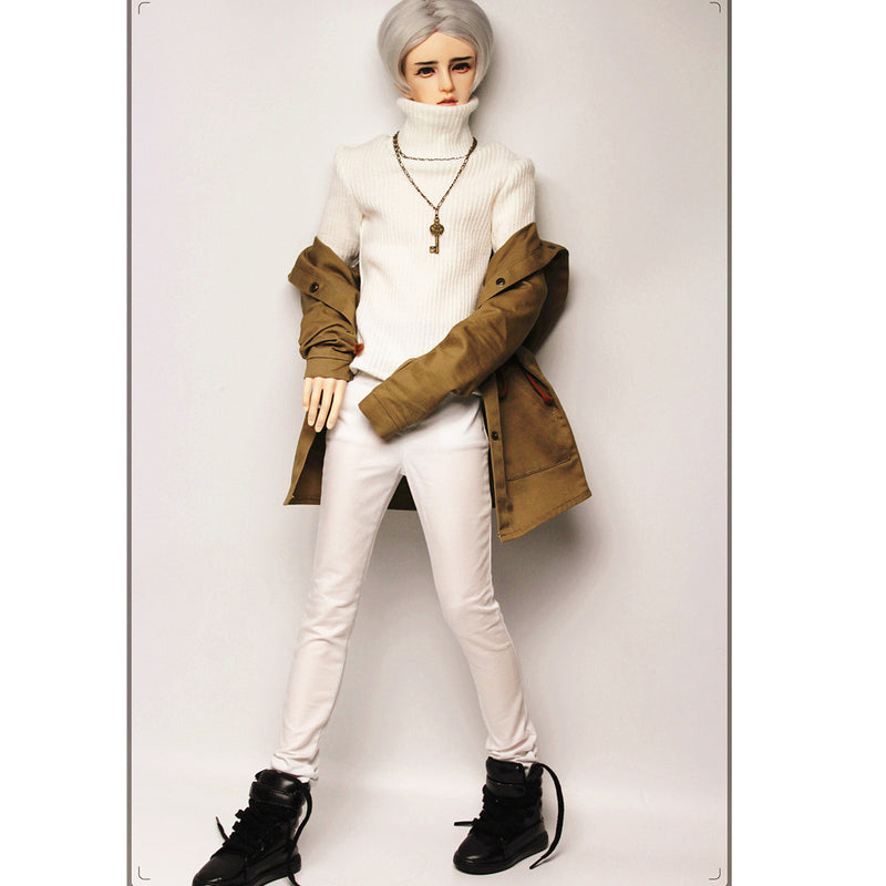 1/3 Male BJD White Turtleneck Sweater Jeans Set for Normal 70cm Uncle Dolls Accessories