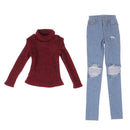1/3 BJD Red Turtleneck Sweater Ripped Jeans Set for Normal 70cm Uncle Doll