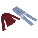 1/3 BJD Red Turtleneck Sweater Ripped Jeans Set for Normal 70cm Uncle Doll