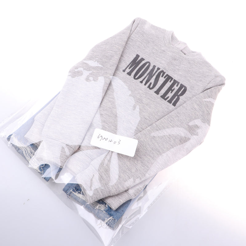 1/3 BJD Gray Long Sleeve Tee Ripped Jeans Set for Normal 70cm Uncle Doll