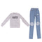 1/3 BJD Gray Long Sleeve Tee Ripped Jeans Set for Normal 70cm Uncle Doll