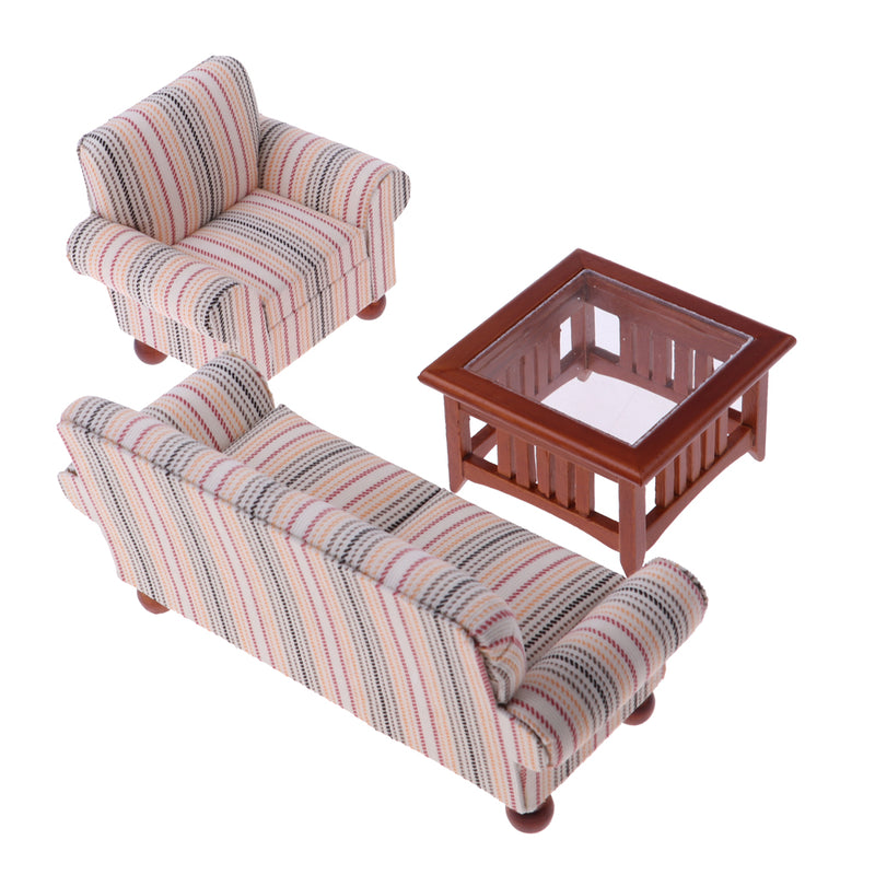 1/12 Dollhouse Miniature Furniture Living Room Couch Sofa Table Set Pink
