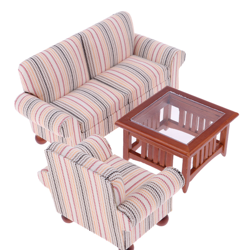 1/12 Dollhouse Miniature Furniture Living Room Couch Sofa Table Set Pink