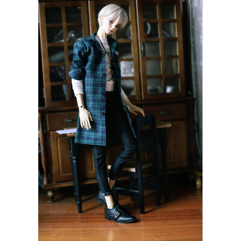 1/3 BJD Green Plaid Overcoat Tee Jeans Set for Normal 70cm Uncle Size Doll