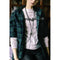 1/3 BJD Green Plaid Overcoat Tee Jeans Set for Normal 70cm Uncle Size Doll