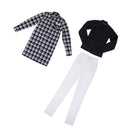 1/3 Male BJD Plaid Long Coat Shirt Jeans 3pcs Set for Normal 70cm Uncle Doll