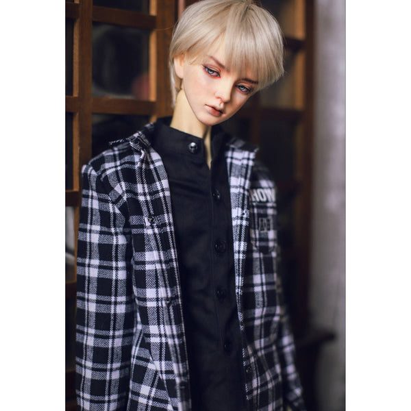 1/3 Male BJD Plaid Long Coat Shirt Jeans 3pcs Set for Normal 70cm Uncle Doll
