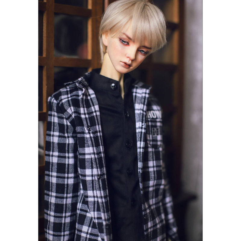 1/3 Male BJD Plaid Long Coat Shirt Jeans 3pcs Set for Normal 70cm Uncle Doll