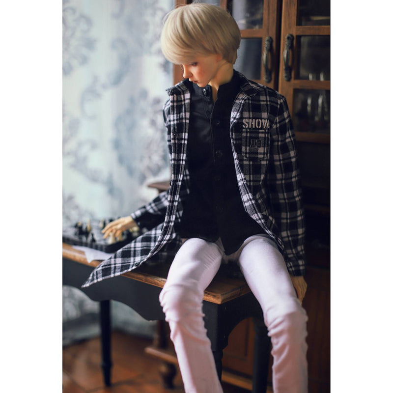 1/3 Male BJD Plaid Long Coat Shirt Jeans 3pcs Set for Normal 70cm Uncle Doll
