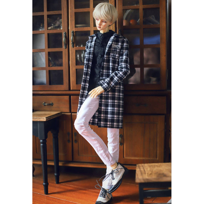 1/3 Male BJD Plaid Long Coat Shirt Jeans 3pcs Set for Normal 70cm Uncle Doll