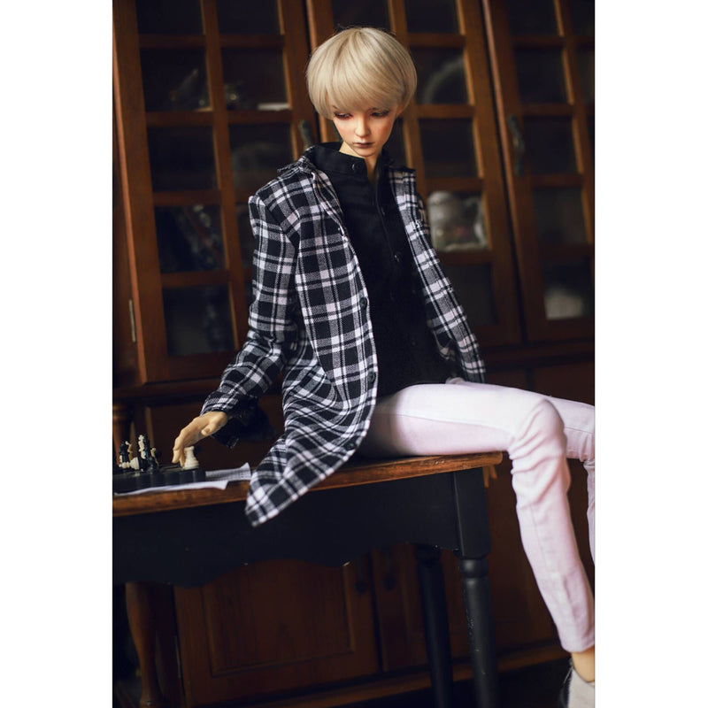 1/3 Male BJD Plaid Long Coat Shirt Jeans 3pcs Set for Normal 70cm Uncle Doll