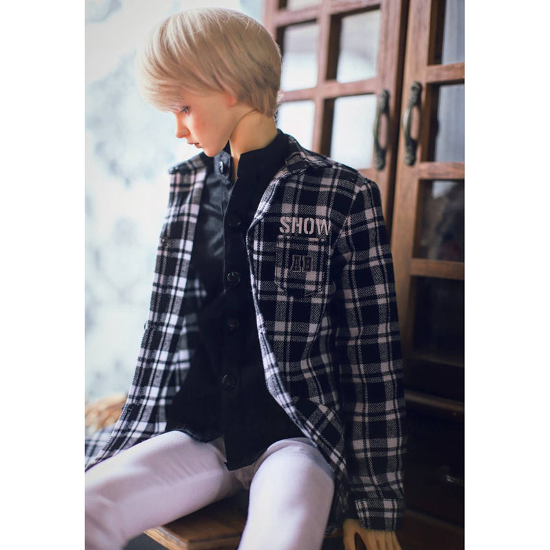 1/3 Male BJD Plaid Long Coat Shirt Jeans 3pcs Set for Normal 70cm Uncle Doll
