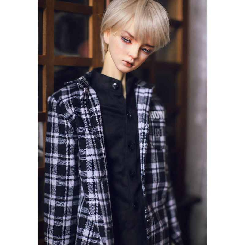 1/3 Male BJD Plaid Long Coat Shirt Jeans 3pcs Set for Normal 70cm Uncle Doll