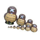 Set of 10 Pieces Cute Cartoon Brown Owl Handmade Wooden Russian Nesting Dolls Matryoshka Dolls for Kids Toy