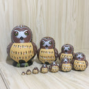 Set of 10 Pieces Cute Cartoon Brown Owl Handmade Wooden Russian Nesting Dolls Matryoshka Dolls for Kids Toy