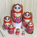 Set of 7 Pieces Wooden Russian Nesting Dolls Printed Red Flower Girl Matryoshka Stacking Nested Wood Dolls