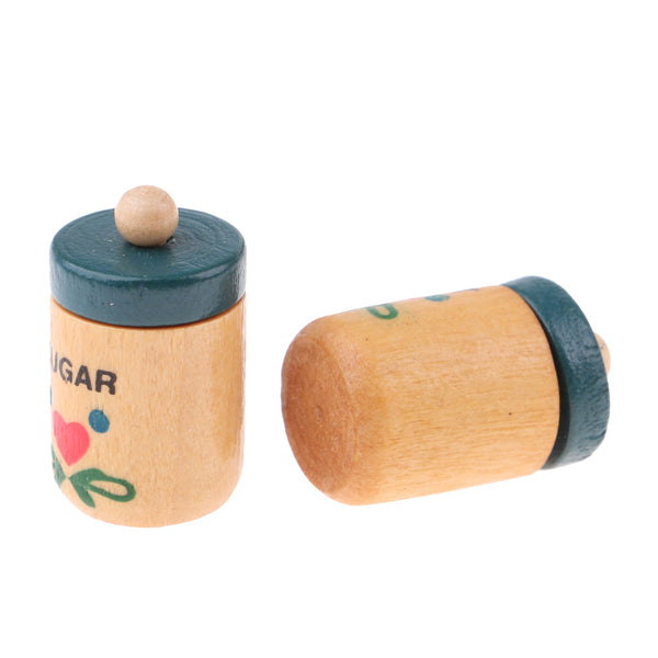 1/12 Dollhouse Miniature Kitchen Accessories Wood Spice Bottles Cookware 2pcs