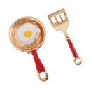 2 Pieces Miniature Frying Egg Pan Fork Set for 1/12 Dolls House Kitchen Cookware Accessories Kids Kitchen Play Toy Red