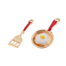 2 Pieces Miniature Frying Egg Pan Fork Set for 1/12 Dolls House Kitchen Cookware Accessories Kids Kitchen Play Toy Red